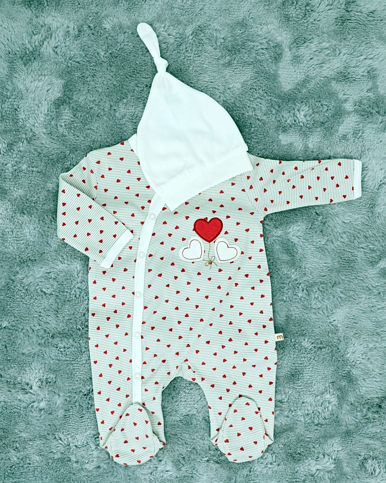 Kalpli Kız Bebek Çıtçıtlı Tulum - %100 Pamuk / Şapka Hediye