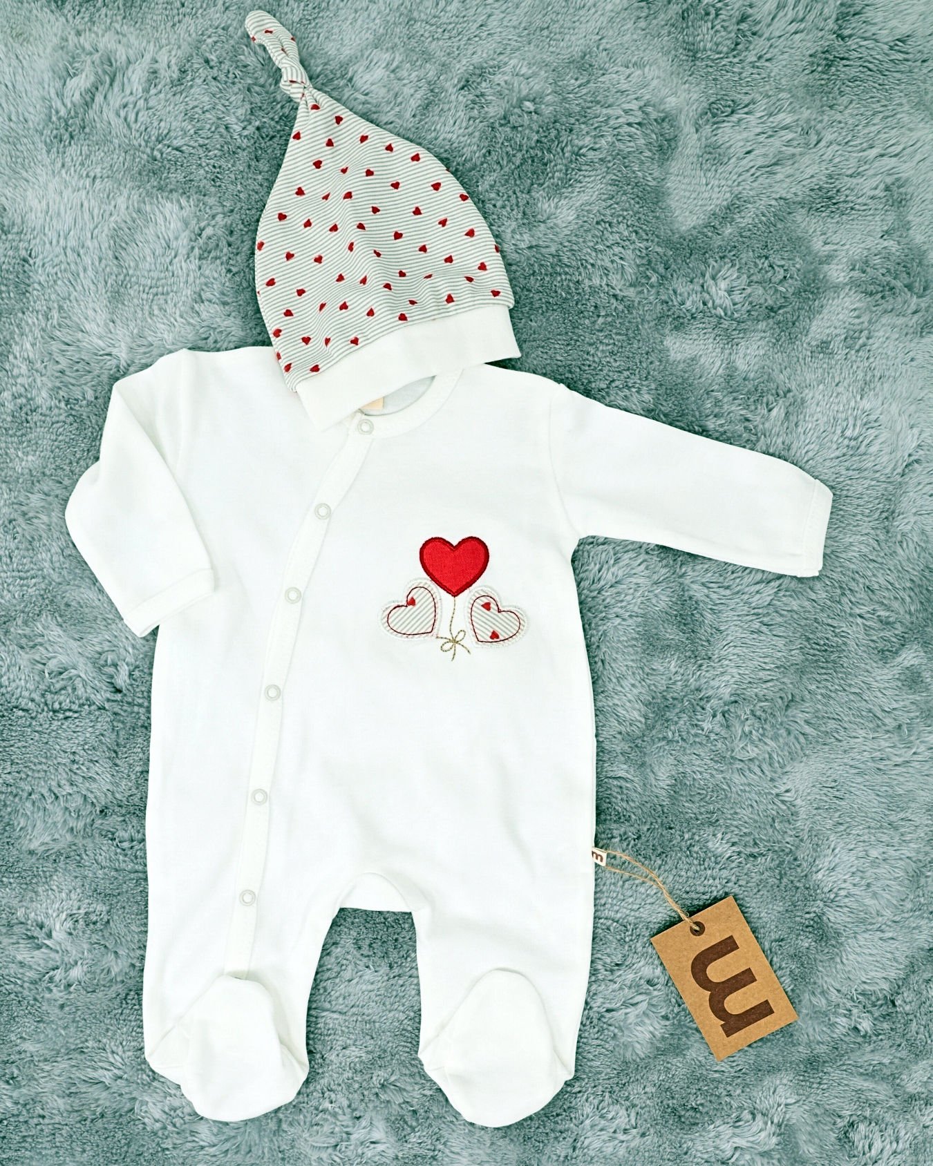 Kalpli Kız Bebek Çıtçıtlı Tulum - %100 Pamuk / Şapka Hediye