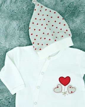 Kalpli Kız Bebek Çıtçıtlı Tulum - %100 Pamuk / Şapka Hediye