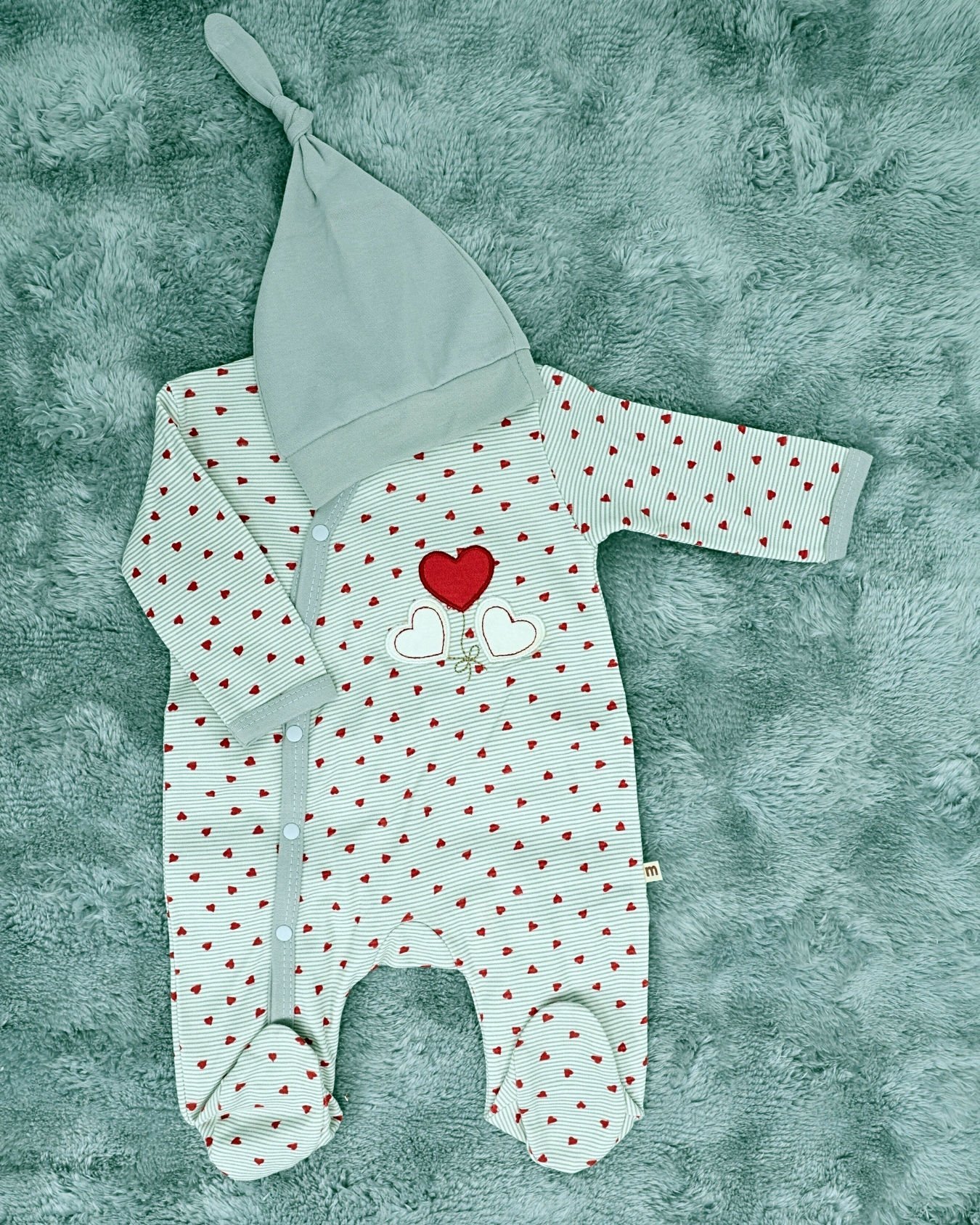 Kalpli Kız Bebek Çıtçıtlı Tulum - %100 Pamuk / Şapka Hediye