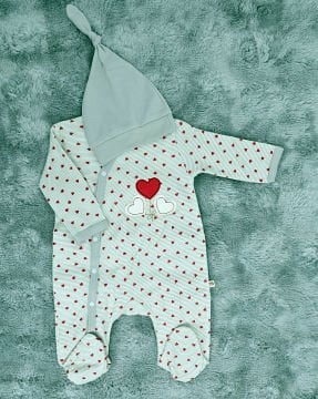 Kalpli Kız Bebek Çıtçıtlı Tulum - %100 Pamuk / Şapka Hediye