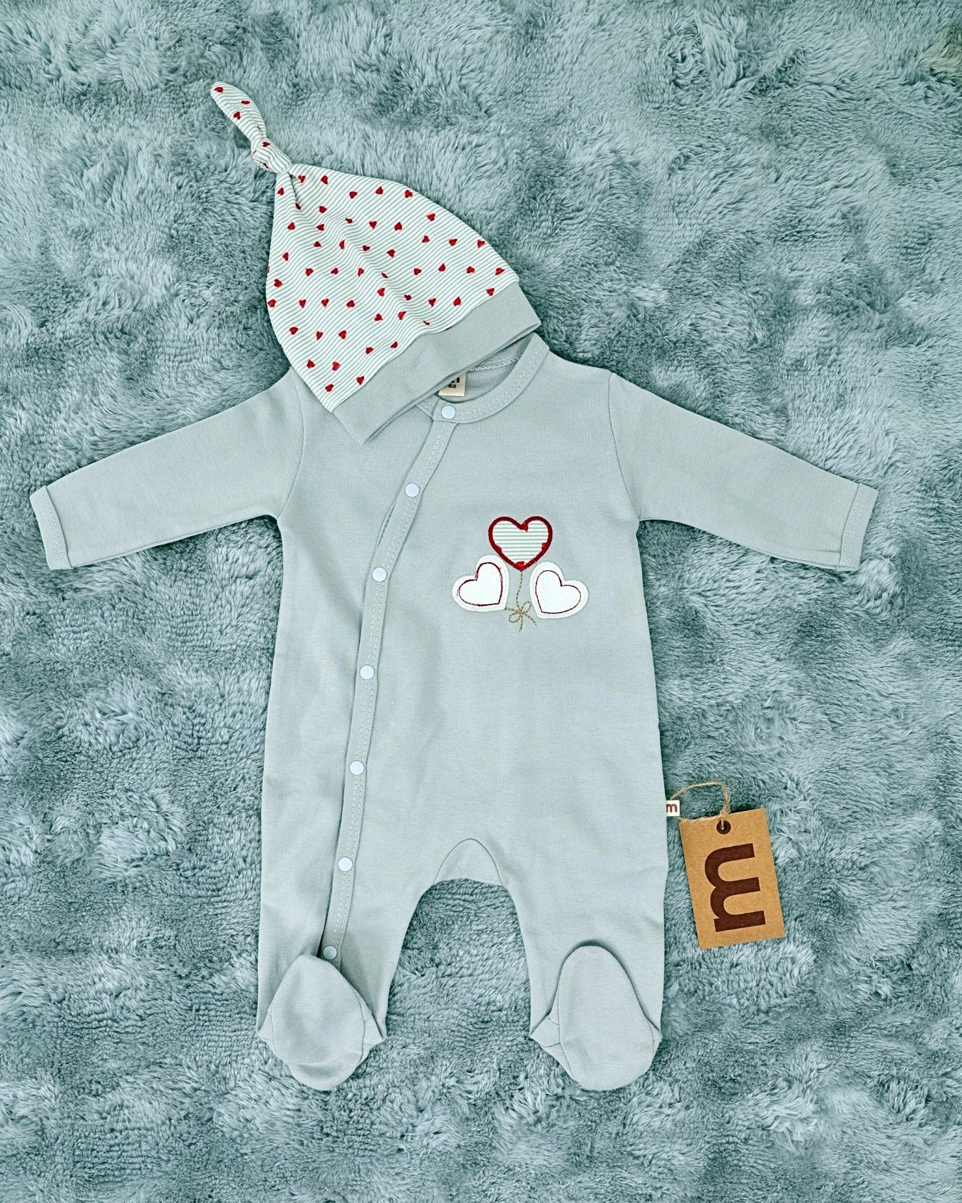 Kalpli Kız Bebek Çıtçıtlı Tulum - %100 Pamuk / Şapka Hediye