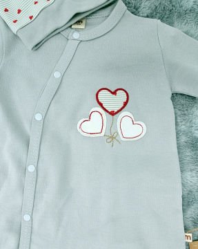 Kalpli Kız Bebek Çıtçıtlı Tulum - %100 Pamuk / Şapka Hediye