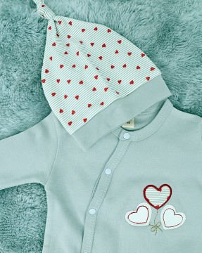 Kalpli Kız Bebek Çıtçıtlı Tulum - %100 Pamuk / Şapka Hediye