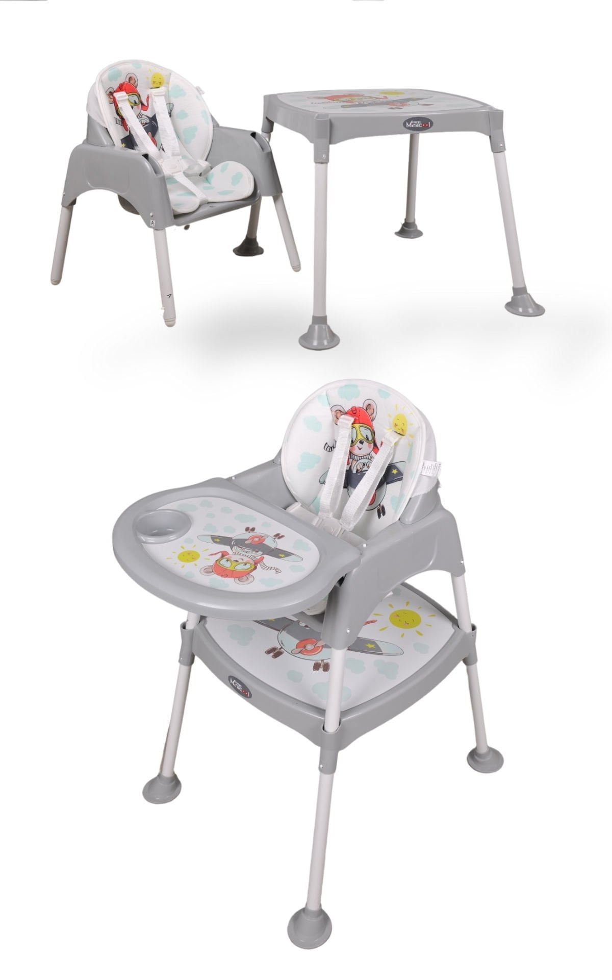 Miracool 3in1 Energy Mama Sandalyesi / Sandalye ve Çalışma Masalı Gri