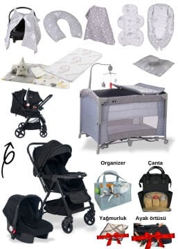 19 Parça Yenidoğan Seti/Bebek Seti/Joell Trendy Bebek Arabası/Puset/Anne Yanı Park Beşik +16 Parça