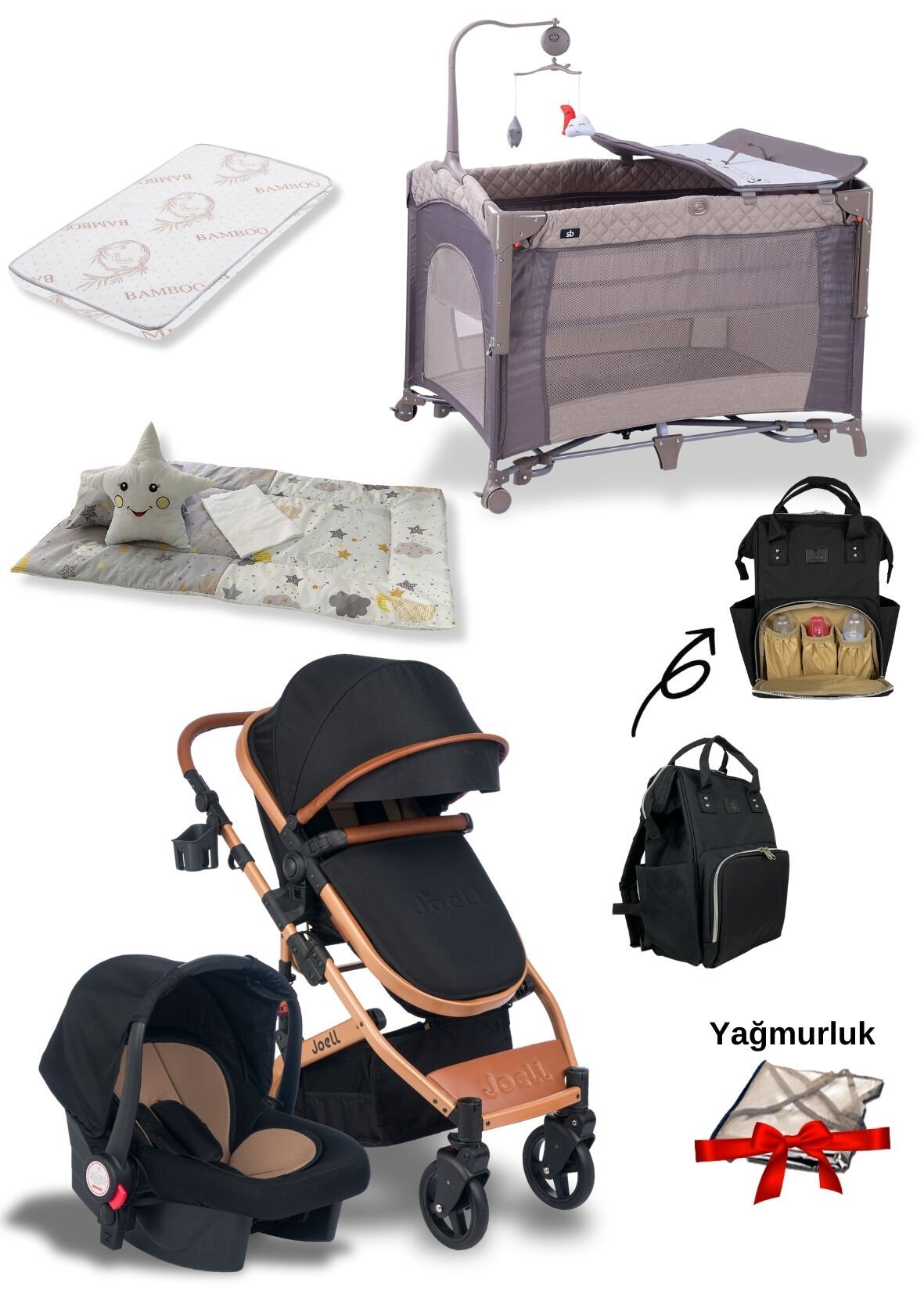10'lu Bebek Seti / Joell Truva / Sunny Oslo Anne Yanı Park Beşik +