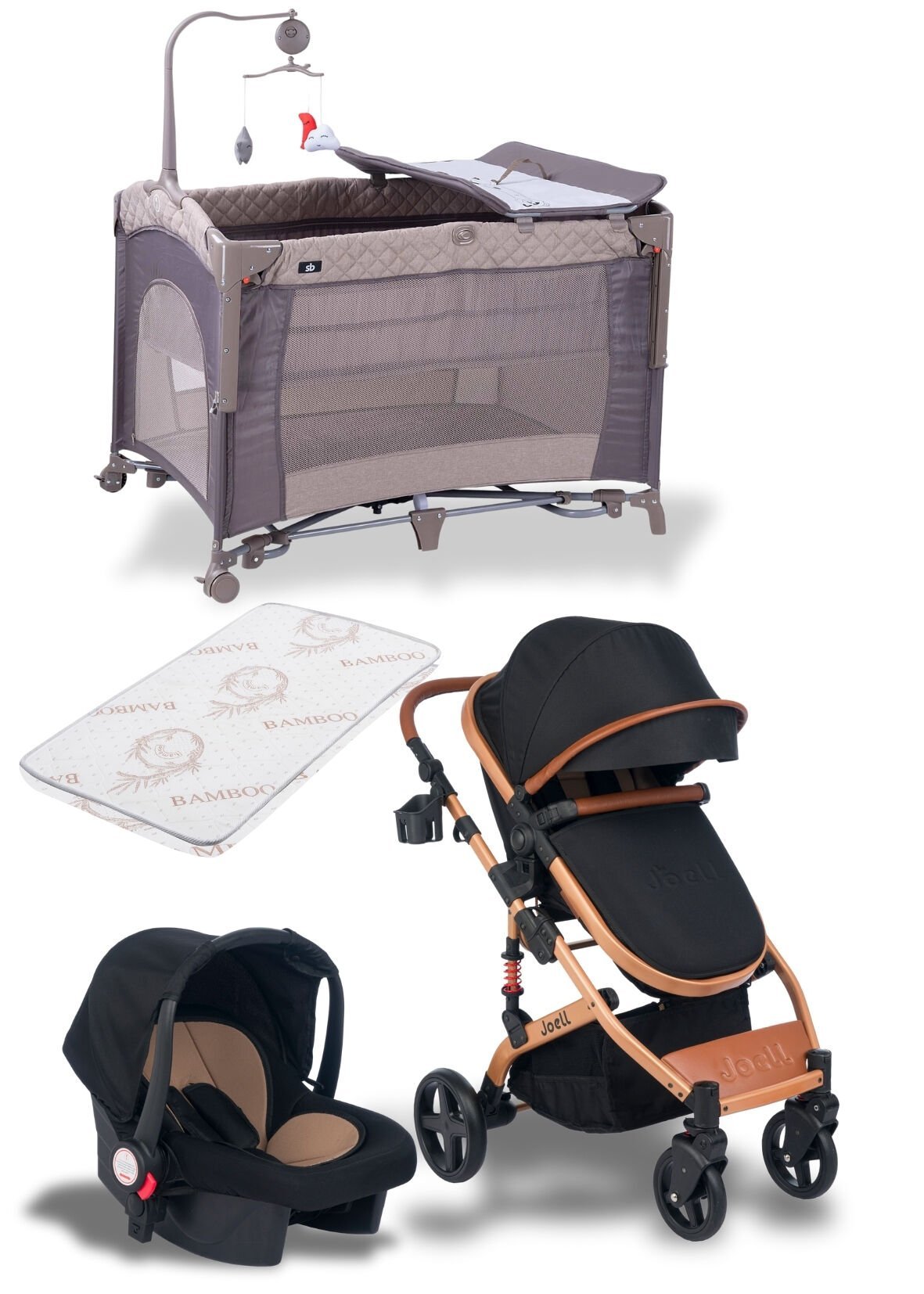 Avantaj Bebek Seti / Joell Truva Bebek Arabası / Puset / Anne Yanı Park Beşik / Bambo Beşik Yatağı