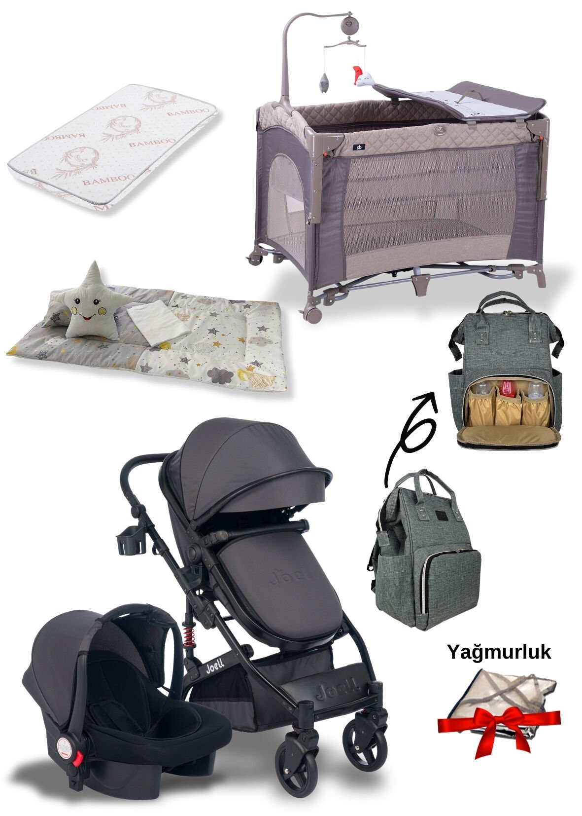 10'lu Bebek Seti / Joell Truva / Sunny Oslo Anne Yanı Park Beşik + Füme