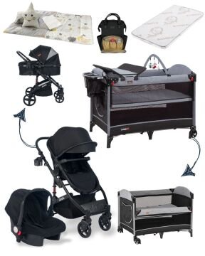 10'lu Bebek Seti / Joell Truva /  Anne Yanı Park Beşik  / Uyku Seti full black
