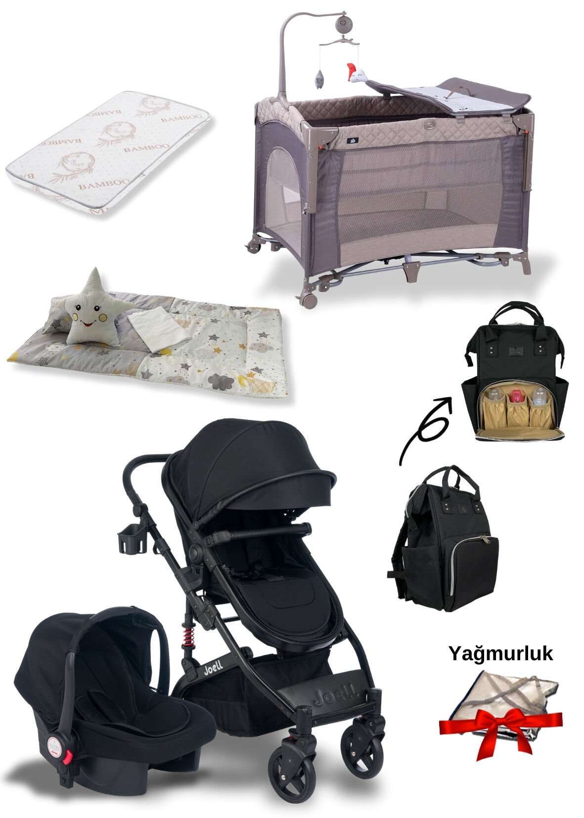10'lu Bebek Seti / Joell Truva / Sunny Oslo Anne Yanı Park Beşik + full black