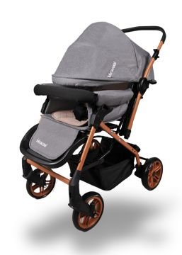 Miracool Olympus Çift Yönlü Bebek Arabası / Yağmurluk Hediye gold gri