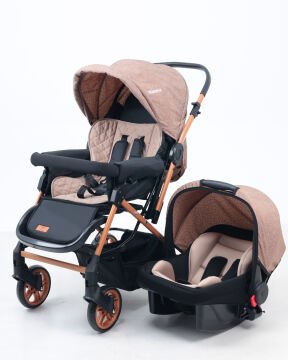 Doğum Hazırlık Seti / Bebek Arabası / Puset / Beşik / Yatak / Çanta / Uyku Seti Gold Kahve