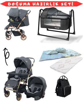 Doğum Hazırlık Seti / Bebek Arabası / Puset / Beşik / Yatak / Çanta / Uyku Seti Gold Siyah