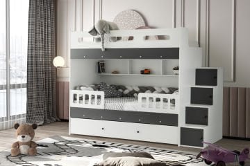 Berlin Ranza / 3 Yatak Bölümü / Beyaz-Antrasit / Komple MDF