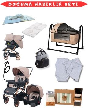 26 Parça Bebek Seti / Bebek Arabası / Puset / Beşik + 23 Gold Kahve