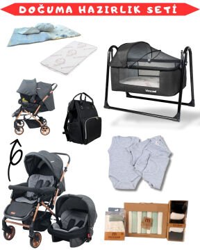 26 Parça Bebek Seti / Bebek Arabası / Puset / Beşik + 23 Gold Siyah