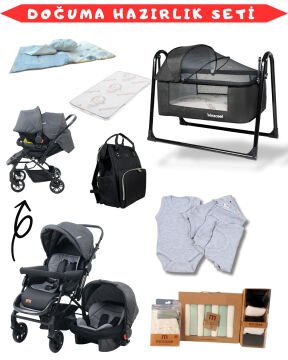 26 Parça Bebek Seti / Bebek Arabası / Puset / Beşik + 23 siyah-siyah