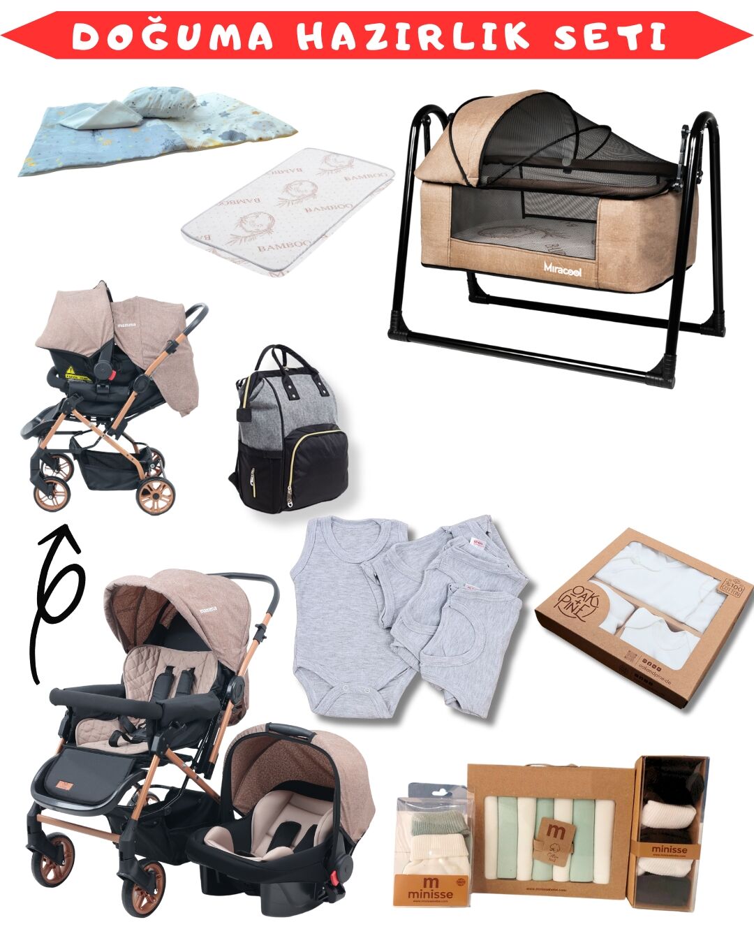 31 Parça Bebek Seti / Bebek Arabası/Puset/Beşik/Hastane Çıkışı + Gold Kahve