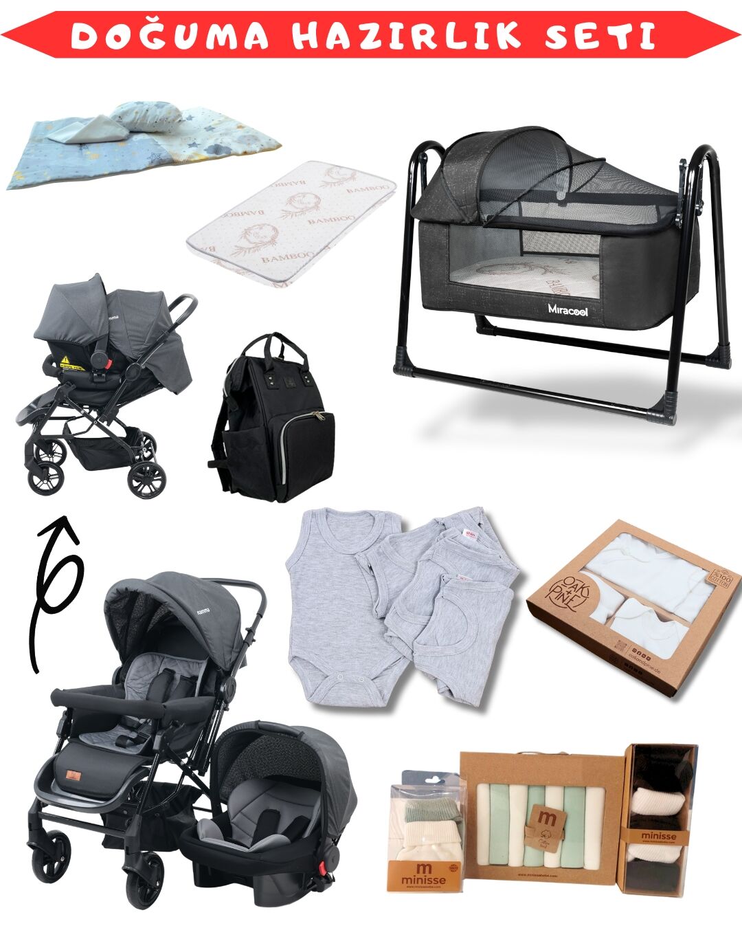 31 Parça Bebek Seti / Bebek Arabası/Puset/Beşik/Hastane Çıkışı + siyah-siyah