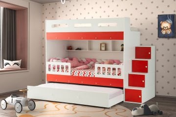 Berlin Ranza 3 Yataklı / Beyaz-Kırmızı / %100 MDF