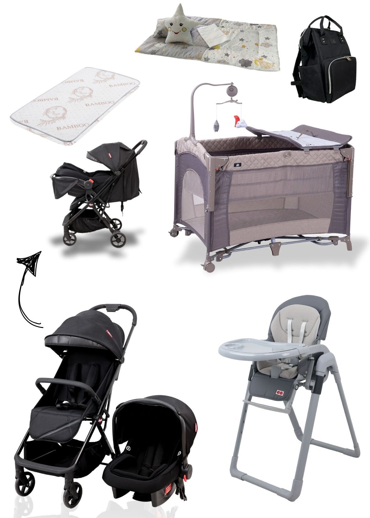 Lüx Kabin Bebek Seti / Joell Kabin Travel Bebek Arabası / Puset / Anne Yanı Park Beşik +