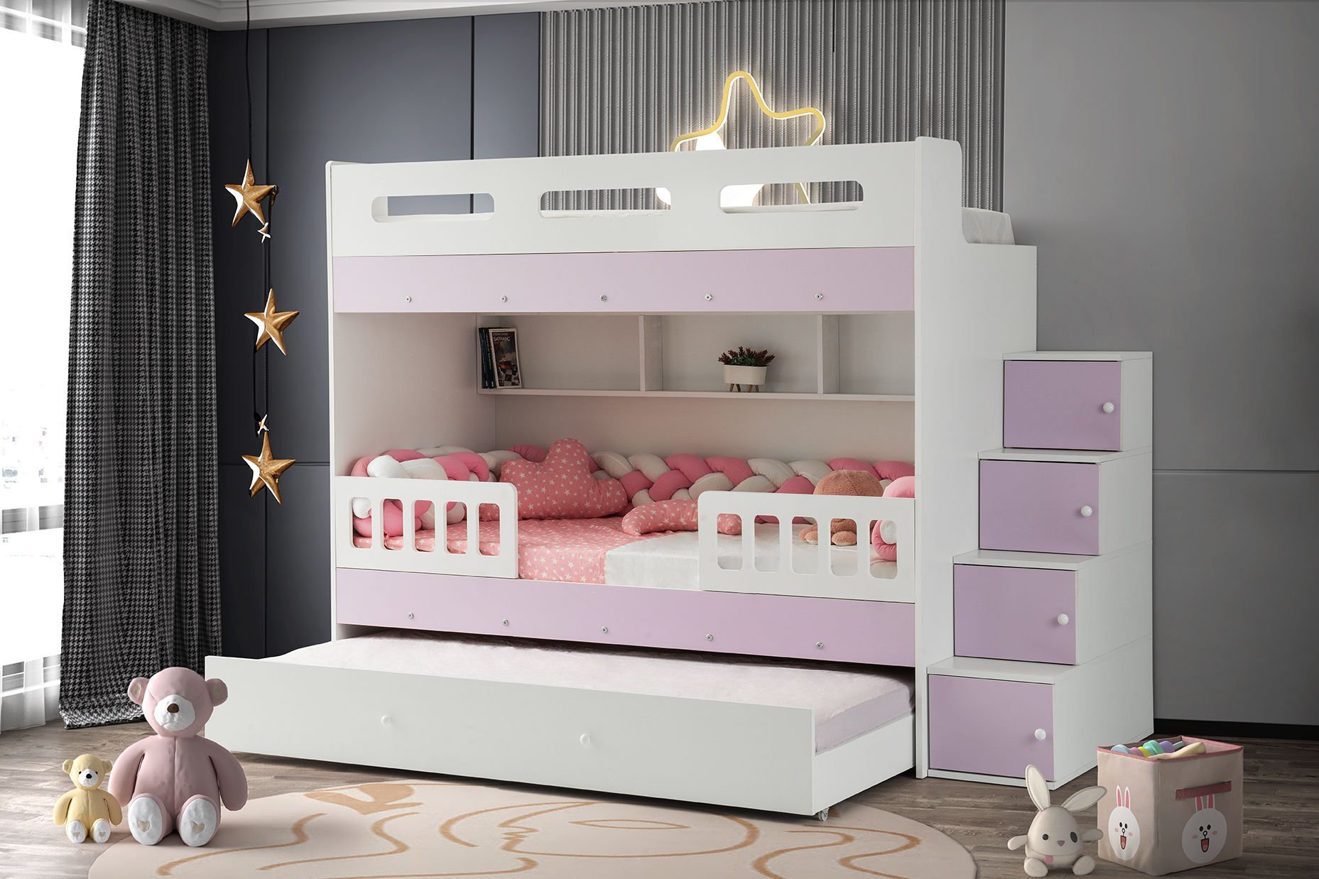 Berlin Ranza 3 Yataklı / Beyaz-Lila