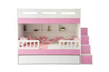 Berlin Ranza / 3 Yatak Bölümü / Beyaz-Pembe / Komple MDF
