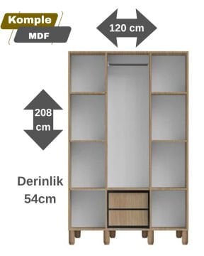 Karanfil 3 Kapaklı Gardrop / Dolap / Komple MDF