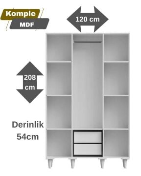 Manolya 3 Kapaklı Gardrop / Dolap / Komple MDF
