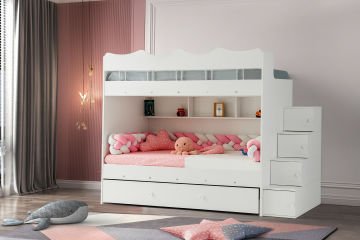 Bulut Ranza / 3 Yatak Bölümü / Beyaz / Komple MDF