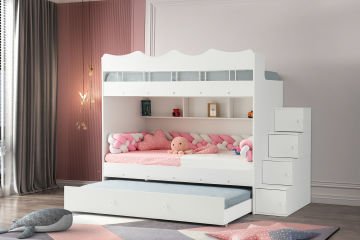 Bulut Ranza / 3 Yatak Bölümü / Beyaz / Komple MDF