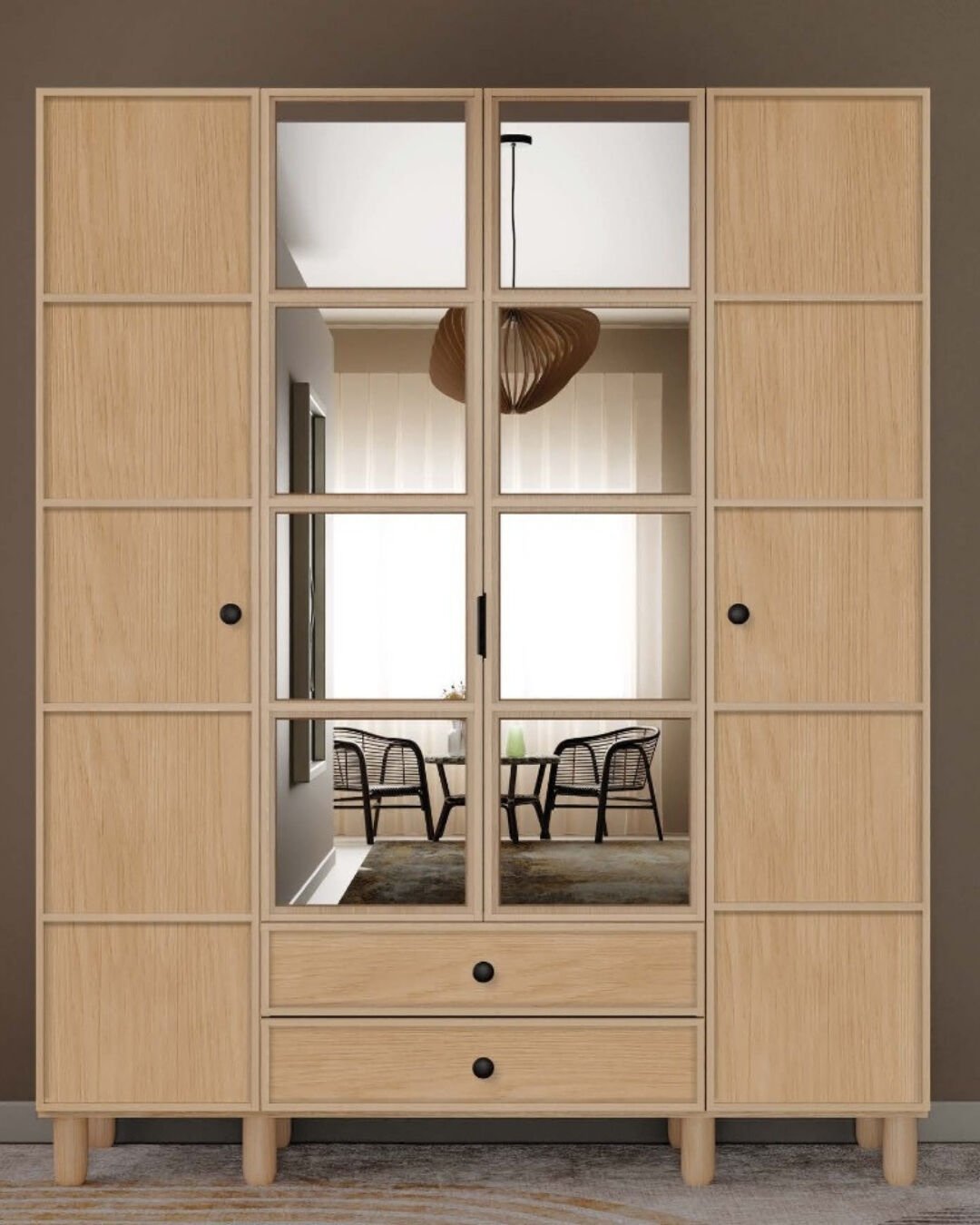 Meşe 4 Kapaklı Gardrop / Dolap / Komple MDF