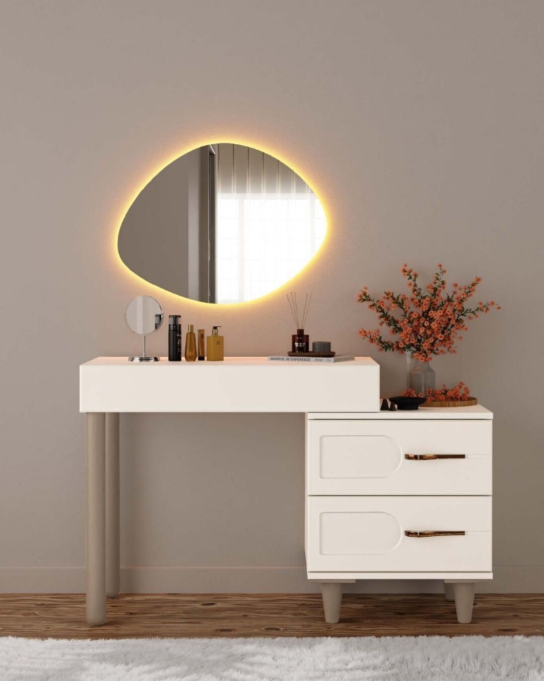 Açelya Aynalı Şifonyer / Led Işıklı / Komple MDF