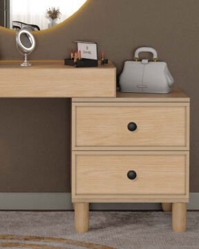 Meşe Aynalı Şifonyer / Led Işıklı / Komple MDF