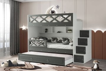 Mars Ranza 3 Yataklı / Beyaz-Gri / %100 MDF