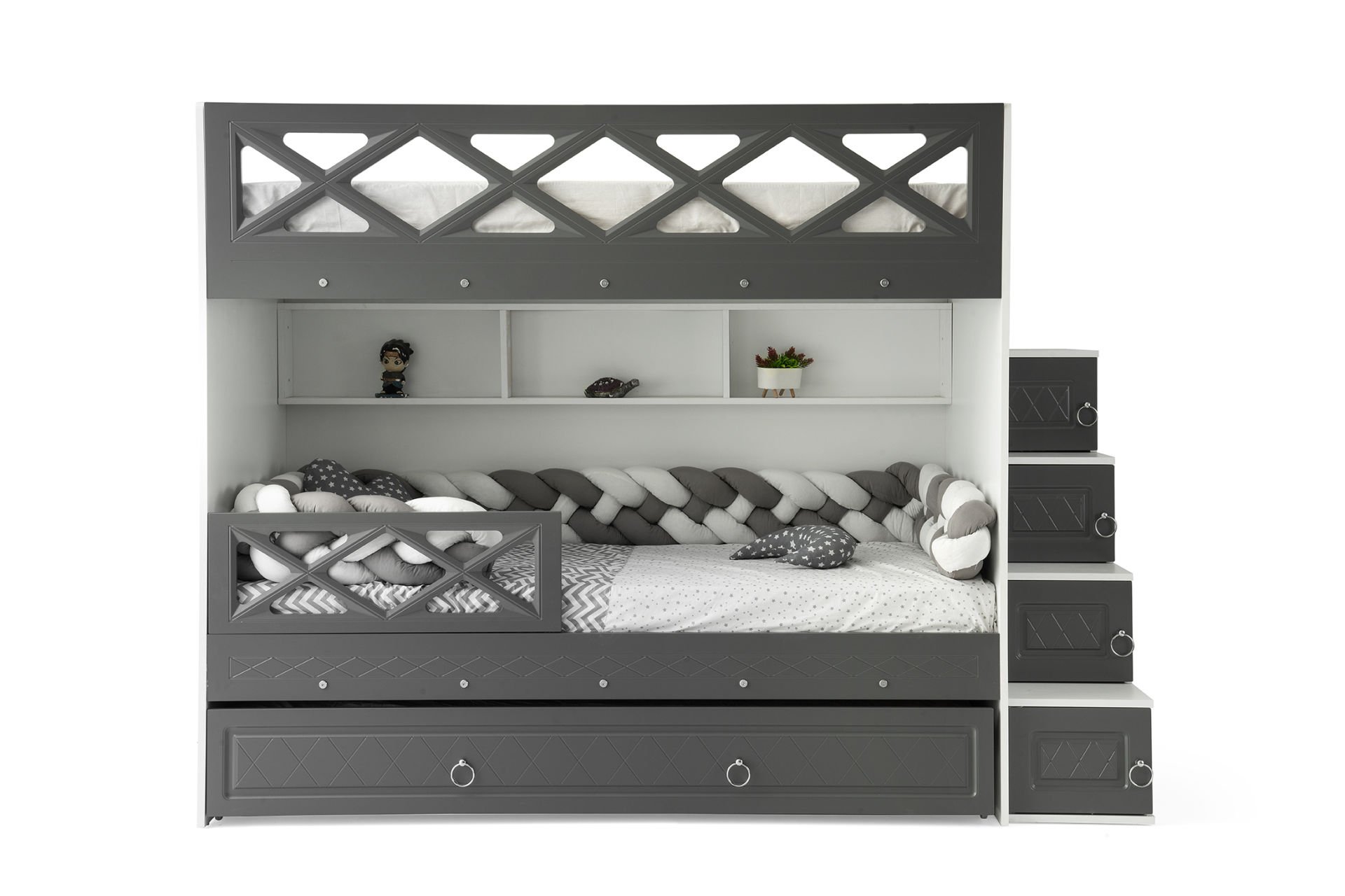 Mars Ranza 3 Yataklı / Beyaz-Gri / %100 MDF