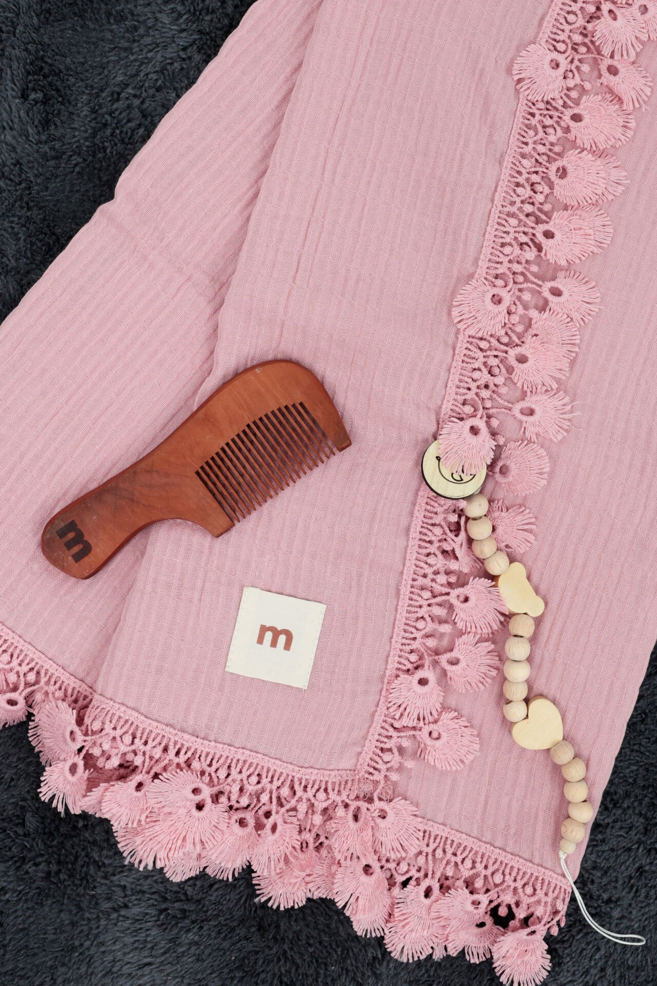 Muslin Battaniye / Tarak / Emzik Tutacağı / 3lü Bebek Hediye Seti - Pembe