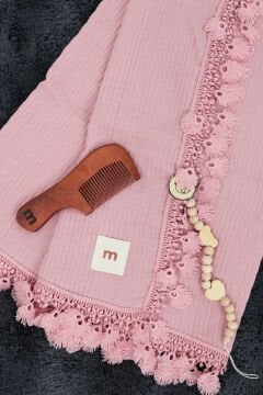 Muslin Battaniye / Tarak / Emzik Tutacağı / 3lü Bebek Hediye Seti - Pembe