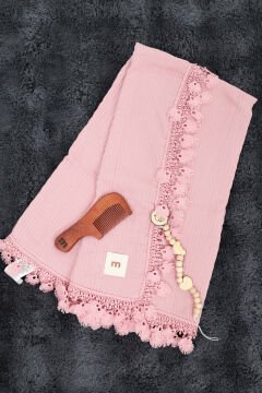 Muslin Battaniye / Tarak / Emzik Tutacağı / 3lü Bebek Hediye Seti - Pembe