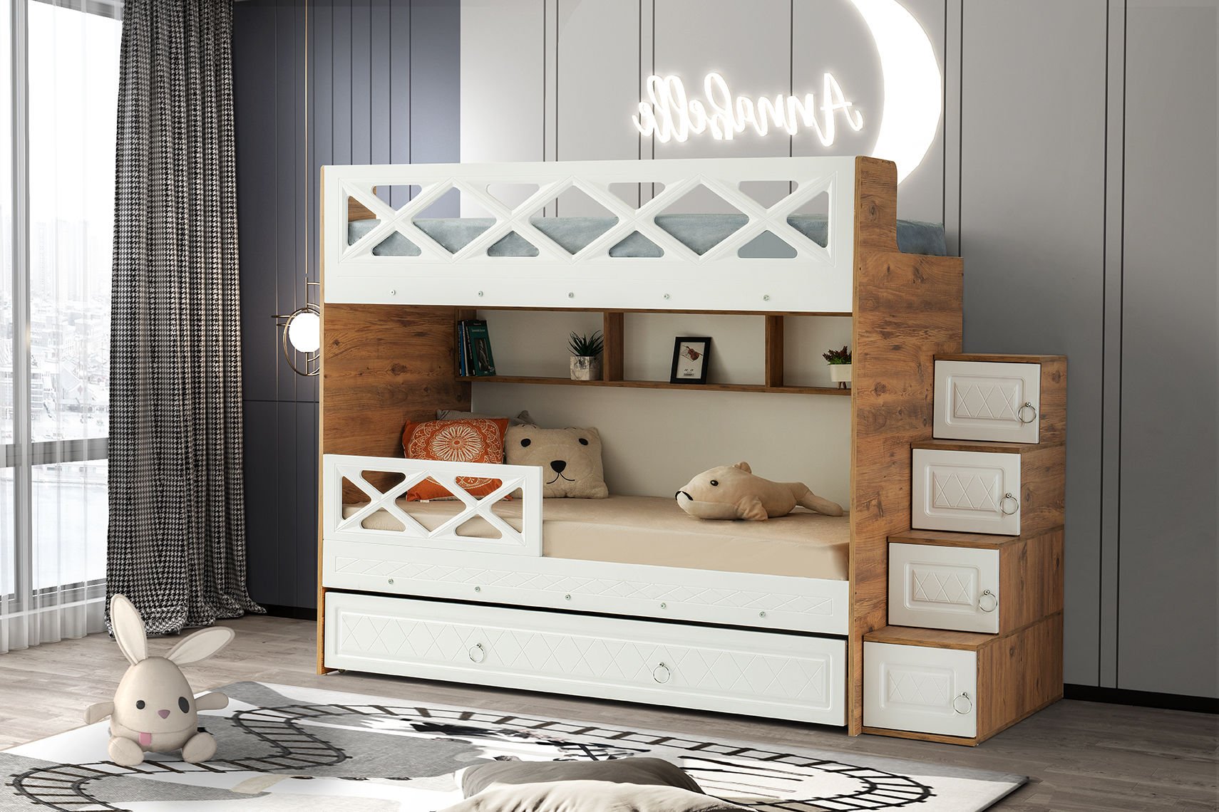 Mars Ranza 3 Yataklı / Çam-Beyaz / %100 MDF