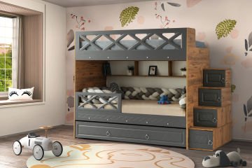 Mars Ranza 3 Yataklı / Çam-Gri / %100 MDF