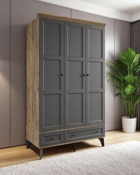 Miracool Karin 3 Kapaklı Dolap / Gardrop / Çam Antrasit / %100MDF