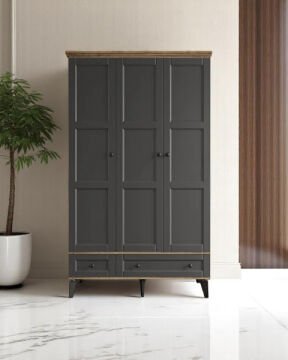Miracool Karin 3 Kapaklı Dolap / Gardrop / Çam Antrasit / %100MDF