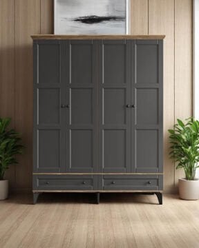 Miracool Karin 4 Kapaklı Dolap / Gardrop / Çam Antrasit / %100MDF
