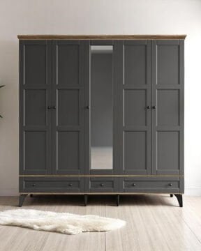 Miracool Karin 5 Kapaklı Dolap / Gardrop / Çam Antrasit / %100MDF