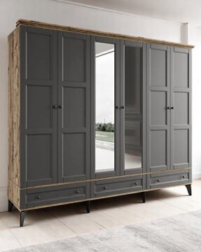 Miracool Karin 6 Kapaklı Dolap / Gardrop / Çam Antrasit / %100MDF