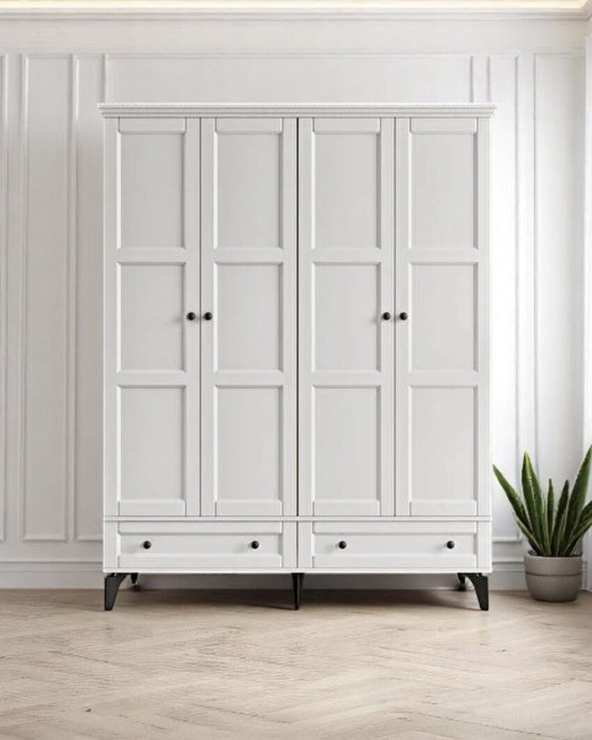 Miracool Karin Beyaz 4 Kapılı Dolap / Gardrop / %100 Mdf