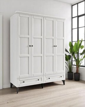 Miracool Karin Beyaz 4 Kapılı Dolap / Gardrop / %100 Mdf