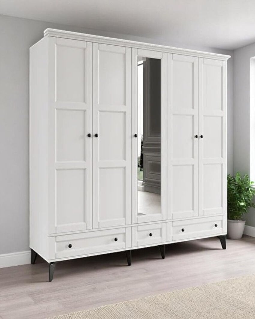 Miracool Karin Beyaz 5 Kapılı Dolap / Gardrop / %100 Mdf